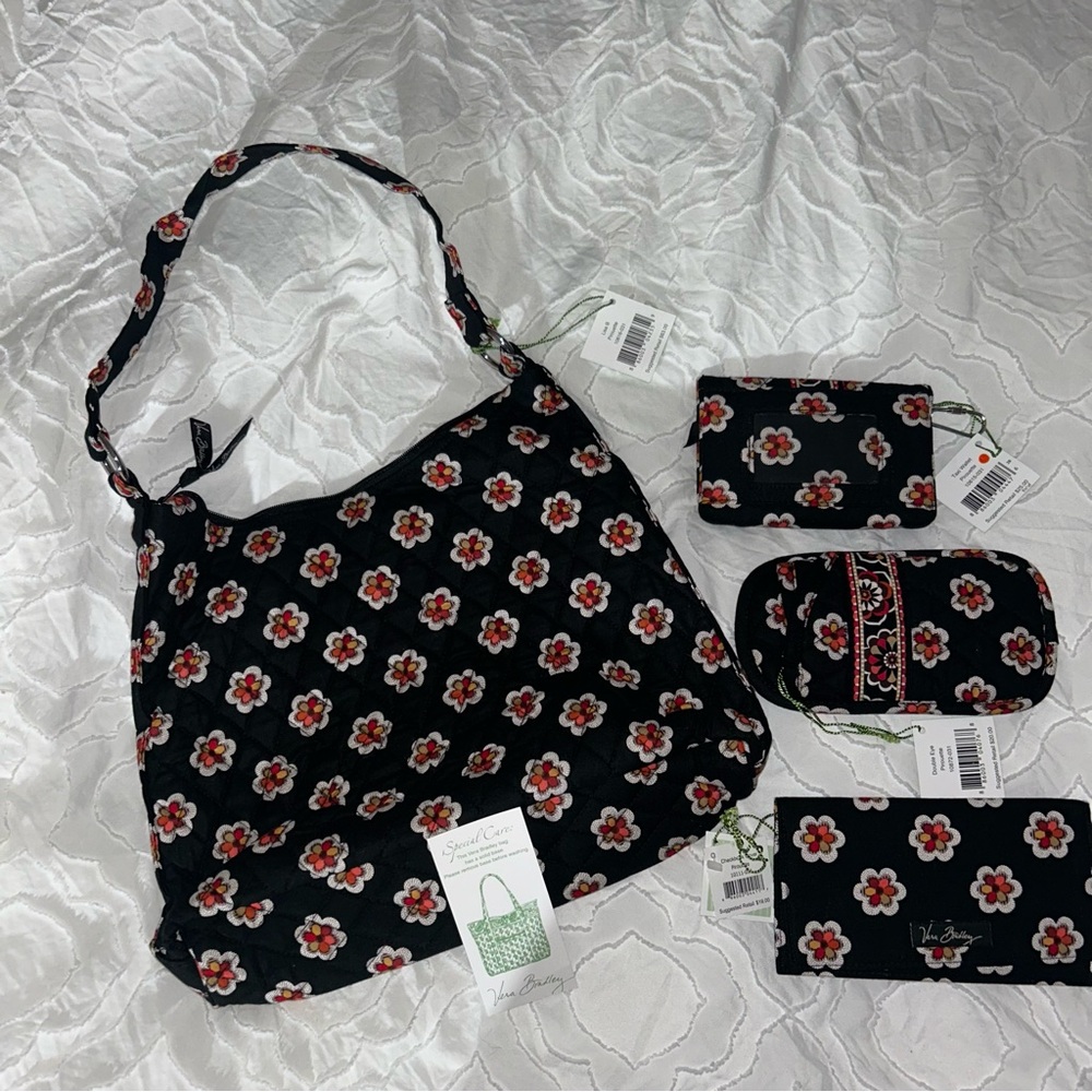 Vera Bradley Black Floral Bag and Accessories Set NWT